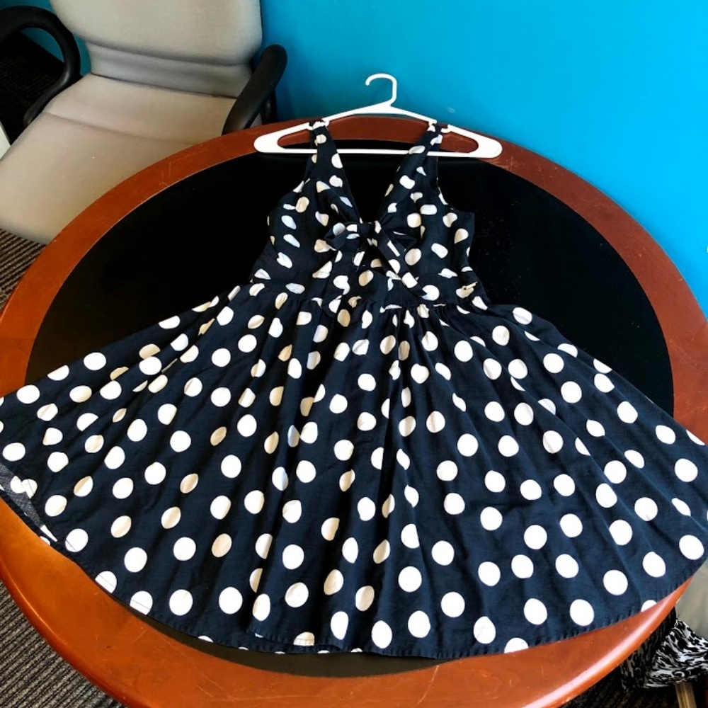 Navy & White Polka Dot Tie Front Dress, M